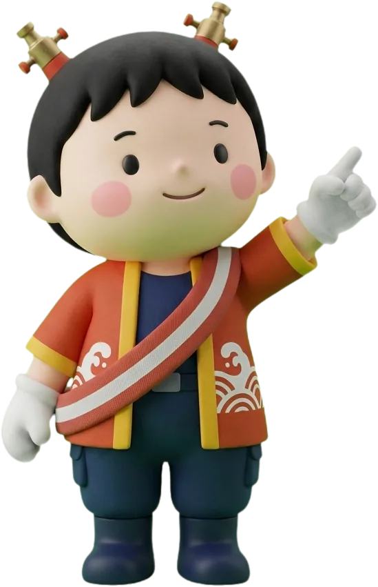 案内を指し示すFIRE LINKのマスコット